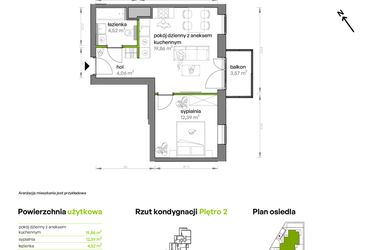 Rzut - Mieszkanie na sprzedaż 2 pokoje o powierzchni 40,83 m² - numer AA0210 w Ptasia Vita