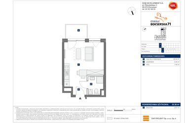 Rzut - Mieszkanie na sprzedaż 1 pokój o powierzchni 25,38 m² - numer D6 w Osiedle Bokserska 71 Etap 2 Faza 3