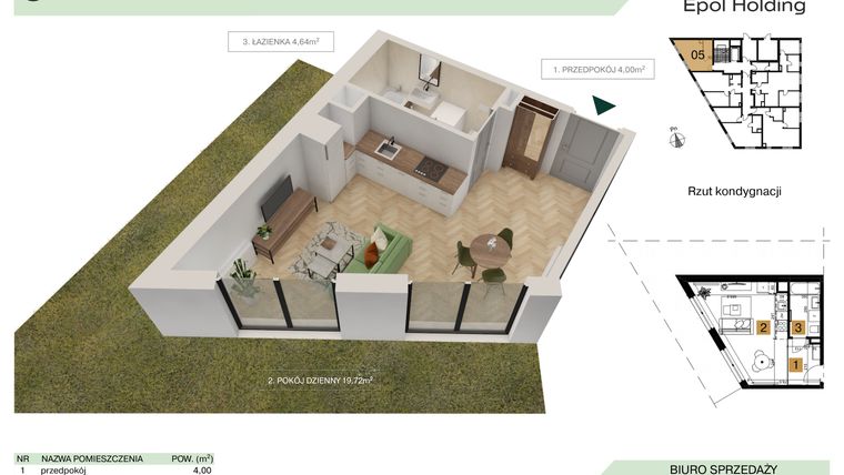 Rzut - Mieszkanie na sprzedaż 1 pokój o powierzchni 28,36 m² - numer B4.M5 w Tutaj Bunscha
