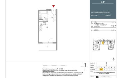 Rzut - Mieszkanie na sprzedaż 1 pokój o powierzchni 25,46 m² - numer 41 w Morwowa 3 - Apartamenty Inwestycyjne