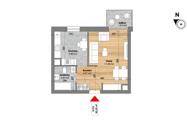 Rzut - Mieszkanie na sprzedaż 1 pokój o powierzchni 36,2 m² - numer M63 w Przy Kochanowskiego