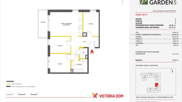 Rzut - Mieszkanie na sprzedaż 4 pokoje o powierzchni 68,86 m² - numer 82 w Nova Viva Garden 5