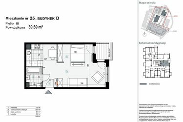 Rzut - Mieszkanie na sprzedaż 1 pokój o powierzchni 39,69 m² - numer D.M25 w Apartamenty Kopernika