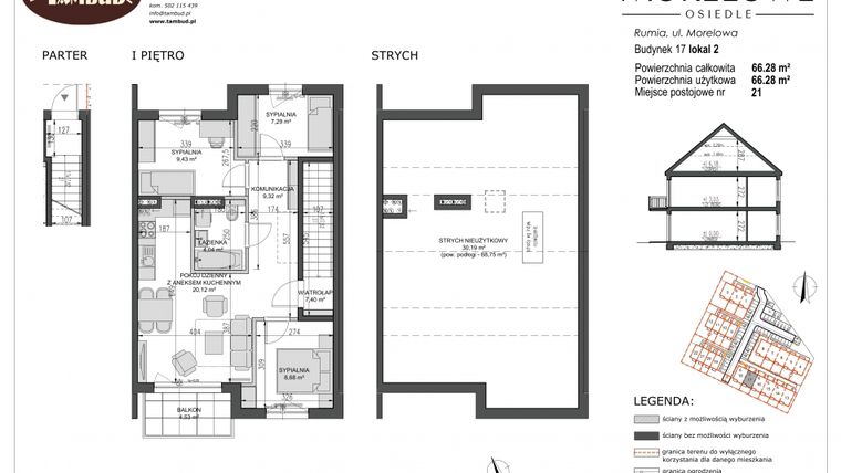 Rzut - Mieszkanie na sprzedaż 4 pokoje o powierzchni 66,28 m² - numer B17/2 w Osiedle Morelowe
