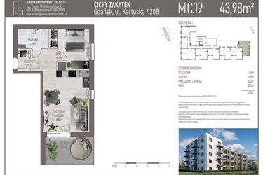 Rzut - Mieszkanie na sprzedaż 2 pokoje o powierzchni 43,98 m² - numer M.C.19 w Cichy Zakątek