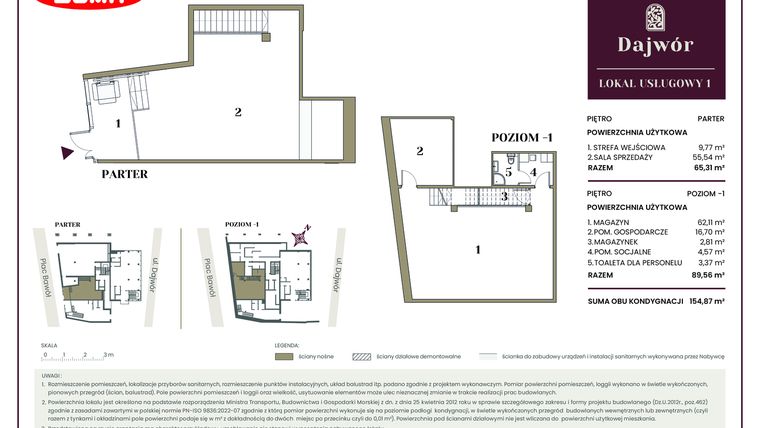 Rzut - Lokal użytkowy na sprzedaż 1 pokój o powierzchni 154,87 m² - numer LU1 w Dajwór