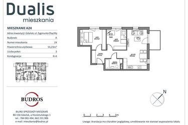 Rzut - Mieszkanie na sprzedaż 3 pokoje o powierzchni 55,23 m² - numer A24 w Dualis
