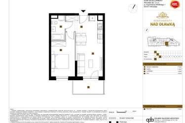 Rzut - Mieszkanie na sprzedaż 2 pokoje o powierzchni 38,42 m² - numer 66 w Apartamenty nad Oławką