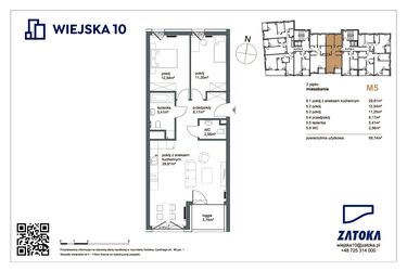 Rzut - Mieszkanie na sprzedaż 3 pokoje o powierzchni 69,74 m² - numer M5 w Wiejska 10