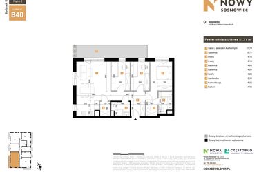 Rzut - Mieszkanie na sprzedaż 4 pokoje o powierzchni 81,71 m² - numer 40 w Nowy Sosnowiec