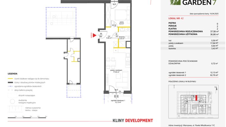 Rzut - Mieszkanie na sprzedaż 2 pokoje o powierzchni 37,58 m² - numer 42 w Nova Viva Garden 7