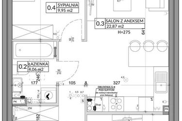 Rzut - Mieszkanie na sprzedaż 3 pokoje o powierzchni 57,39 m² - numer 4A w Osiedle Młodych