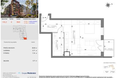 Rzut - Mieszkanie na sprzedaż 1 pokój o powierzchni 41,46 m² - numer I-B60 w Industria etap I-B