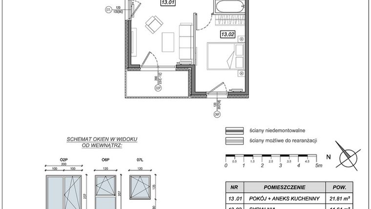 Rzut - Mieszkanie na sprzedaż 2 pokoje o powierzchni 43,33 m² - numer 10.B.13 w Nowe Południe bud. 10