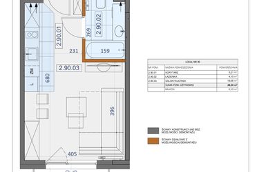 Rzut - Mieszkanie na sprzedaż 1 pokój o powierzchni 26,39 m² - numer 90 w Osiedle Zycha