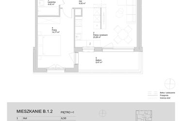Rzut - Mieszkanie na sprzedaż 2 pokoje o powierzchni 48,95 m² - numer B.1.2 w ATAL Parkowa