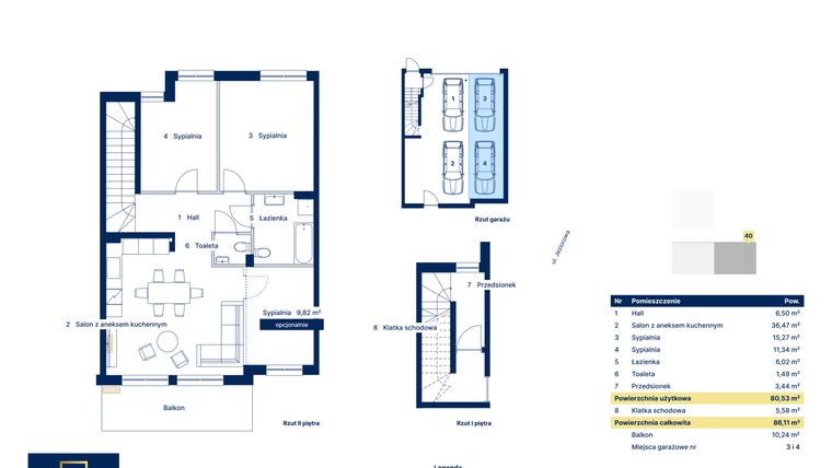 Rzut - Mieszkanie na sprzedaż 4 pokoje o powierzchni 80,53 m² - numer 40 w Nova Jeziorowa 2