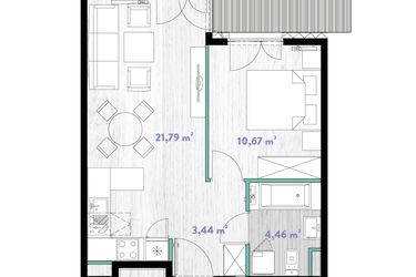 Rzut - Mieszkanie na sprzedaż 2 pokoje o powierzchni 40,44 m² - numer A.04.10 w Do Wilgi
