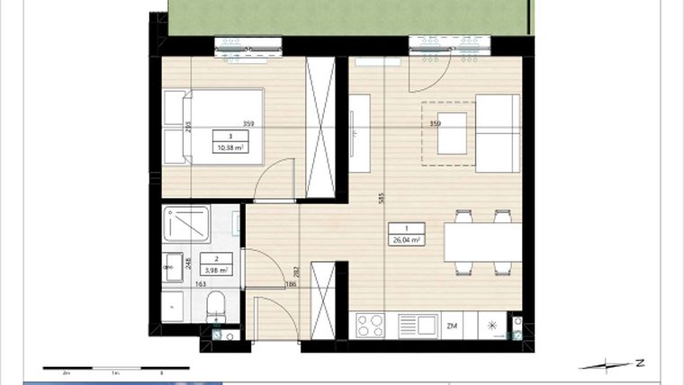 Rzut - Mieszkanie na sprzedaż 2 pokoje o powierzchni 40,41 m² - numer B4/0/14 w MONTANO lokale inwestycyjne