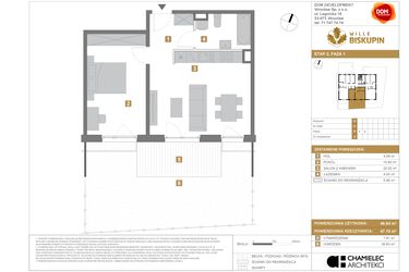 Rzut - Mieszkanie na sprzedaż 2 pokoje o powierzchni 46,64 m² - numer V2 w Wille Biskupin Etap 2.1