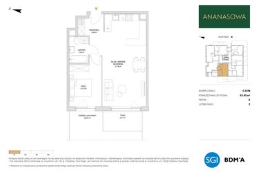 Rzut - Mieszkanie na sprzedaż 2 pokoje o powierzchni 53,93 m² - numer C.0.04 w Ananasowa