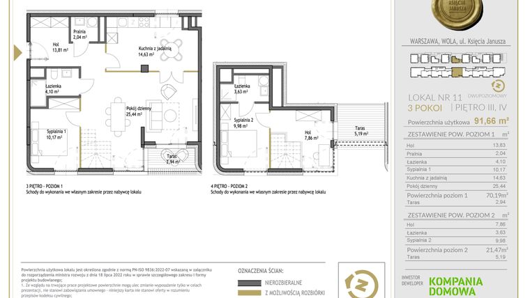 Rzut - Mieszkanie na sprzedaż 4 pokoje o powierzchni 91,66 m² - numer WKJ-LM-11 w Wola Księcia Janusza