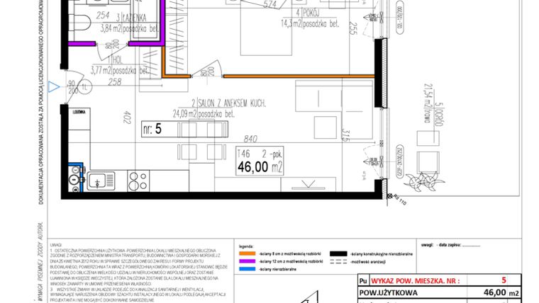 Rzut - Mieszkanie na sprzedaż 2 pokoje o powierzchni 46,01 m² - numer 5 w Strumykowa