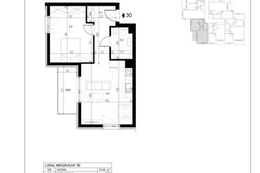 Rzut - Mieszkanie na sprzedaż 2 pokoje o powierzchni 47,48 m² - numer M30 w Trybuny Ludów 3
