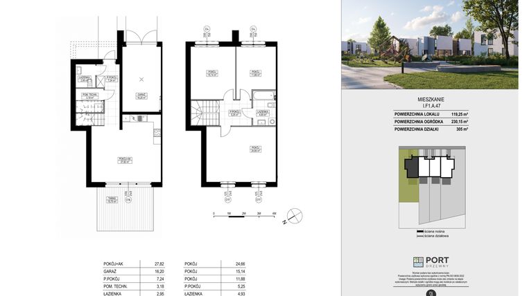 Rzut - Dom na sprzedaż 4 pokoje o powierzchni 119,25 m² - numer I.F1.A.47 w Port Drzewny
