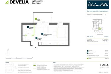 Rzut - Mieszkanie na sprzedaż 1 pokój o powierzchni 31,36 m² - numer AA0310 w Vilda Arte