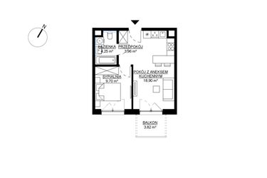 Rzut - Mieszkanie na sprzedaż 2 pokoje o powierzchni 36,81 m² - numer M73 w KWADRAT etap 2