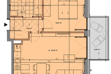 Rzut - Mieszkanie na sprzedaż 2 pokoje o powierzchni 44,07 m² - numer P.2.1.06 w Partynice House II budynek P i R