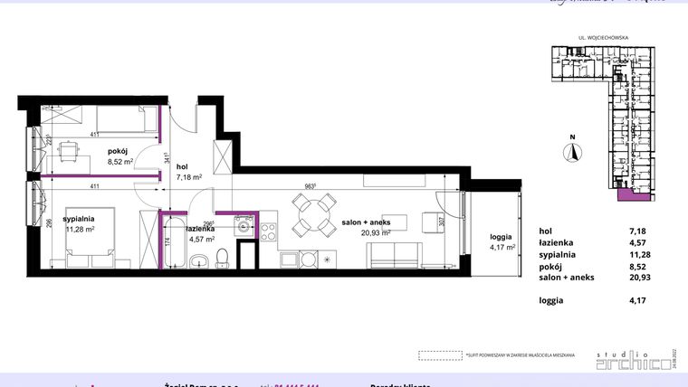 Rzut - Mieszkanie na sprzedaż 3 pokoje o powierzchni 52,48 m² - numer 35 w Wojciechowska Square