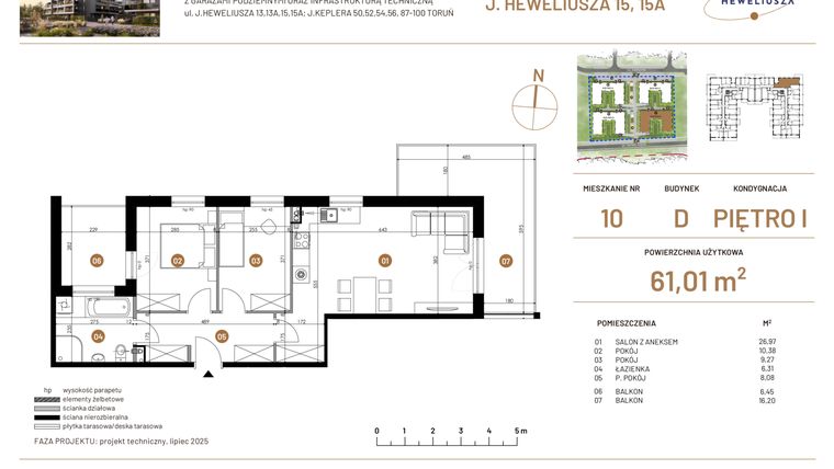 Rzut - Mieszkanie na sprzedaż 3 pokoje o powierzchni 61,01 m² - numer JAR-IV-D-LM-M10 w Osiedle JAR Heweliusza etap IV
