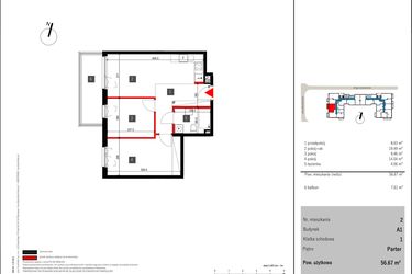 Rzut - Mieszkanie na sprzedaż 3 pokoje o powierzchni 56,67 m² - numer 2 w Mochtyńska 56