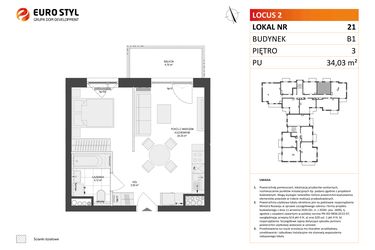 Rzut - Mieszkanie na sprzedaż 1 pokój o powierzchni 34,03 m² - numer 21 w Locus 2