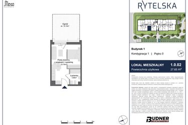 Rzut - Mieszkanie na sprzedaż 1 pokój o powierzchni 27,65 m² - numer 1.0.02 w Rytelska