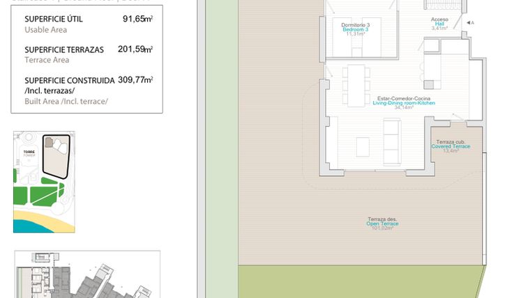 Rzut - Mieszkanie na sprzedaż 3 pokoje o powierzchni 91 m² - numer 1.0.A w Allonbay – Aura