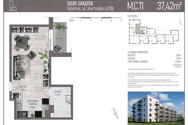 Rzut - Mieszkanie na sprzedaż 1 pokój o powierzchni 37,42 m² - numer M.C.11 w Cichy Zakątek