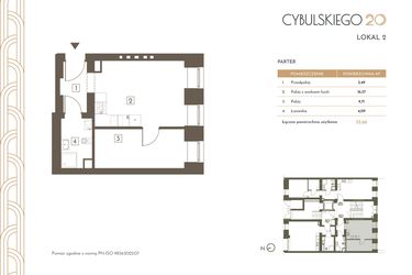 Rzut - Mieszkanie na sprzedaż 2 pokoje o powierzchni 33,66 m² - numer 2 w Cybulskiego 20