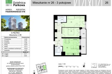Rzut - Mieszkanie na sprzedaż 3 pokoje o powierzchni 68,02 m² - numer 26/B7 w Dzielnica Parkowa VII