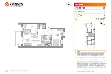 Rzut - Mieszkanie na sprzedaż 3 pokoje o powierzchni 55,41 m² - numer 1_3_H_MK_17 w WIDOKI etap III