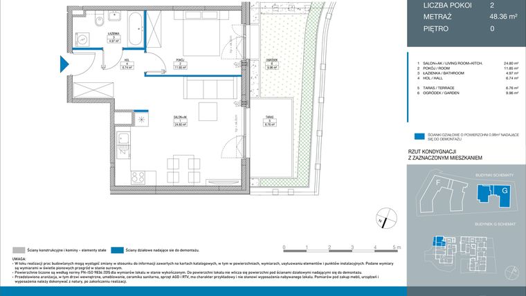 Rzut - Mieszkanie na sprzedaż 2 pokoje o powierzchni 48,36 m² - numer GC0004 w Spokojny Mokotów etap II