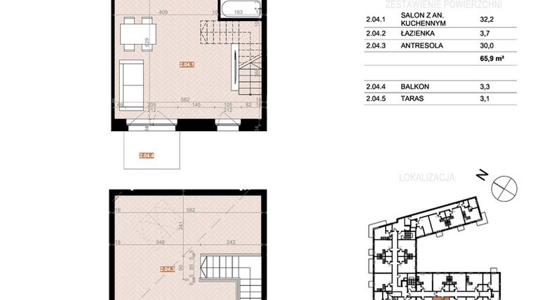 Rzut - Mieszkanie na sprzedaż 2 pokoje o powierzchni 65,9 m² - numer 204 w Szczecińska 20
