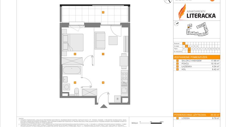 Rzut - Mieszkanie na sprzedaż 2 pokoje o powierzchni 39 m² - numer F.72 w Apartamenty Literacka etap 2.3