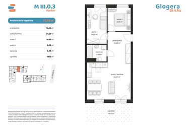 Rzut - Mieszkanie na sprzedaż 3 pokoje o powierzchni 57,93 m² - numer M III.0.3 w Glogera Bricks