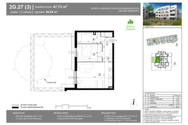 Rzut - Mieszkanie na sprzedaż 2 pokoje o powierzchni 47,73 m² - numer 2G.27.3 w Zielone Zamienie IX