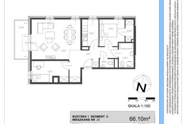 Rzut - Mieszkanie na sprzedaż 3 pokoje o powierzchni 66,1 m² - numer B.24 w Osiedle Telimeny etap III