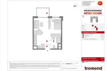 Rzut - Mieszkanie na sprzedaż 1 pokój o powierzchni 31,01 m² - numer A.107 w Dzielnica Mieszkaniowa Metro Zachód - etap 8.1