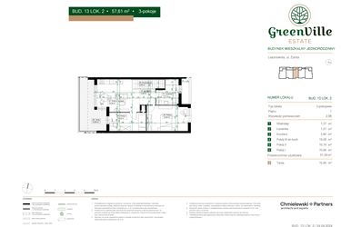 Rzut - Mieszkanie na sprzedaż 3 pokoje o powierzchni 57,39 m² - numer 13.2 w Green Ville